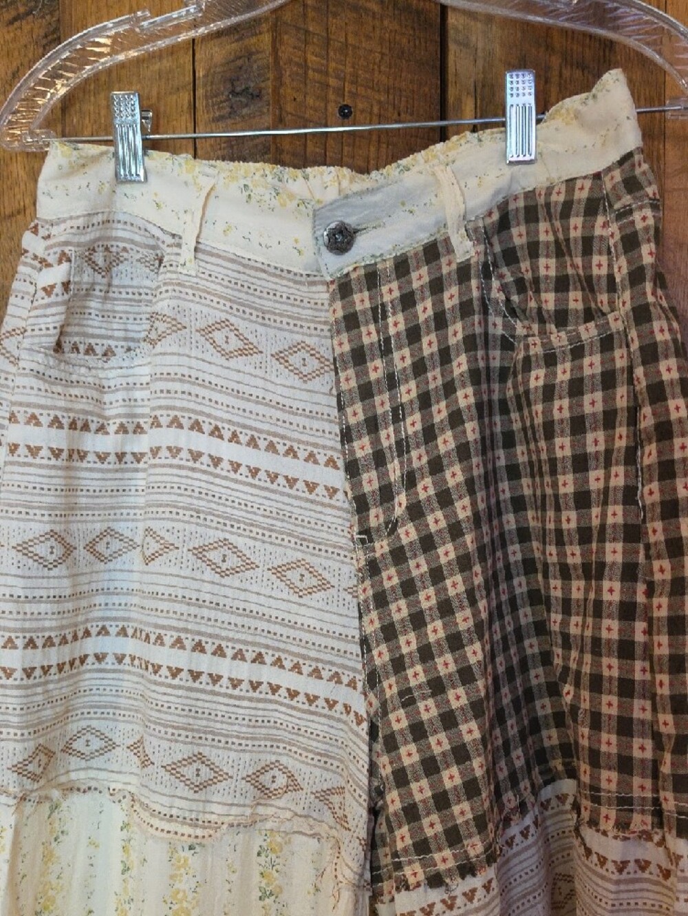 040p POL Patchwork A-Line Tiered Maxi Pants in Cream and Brown - Picture 3 of 14